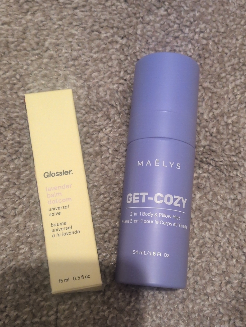 Glossier Lavender Balm + MAËLYS Get-Cozy Lavender Body & Pillow Mist